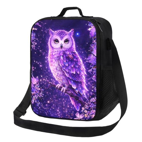 Celestial Owl Art Galaxy Night Lunch Bag Insulated Thermal Box with Shoulder Strap & Handle for Work and Picnic