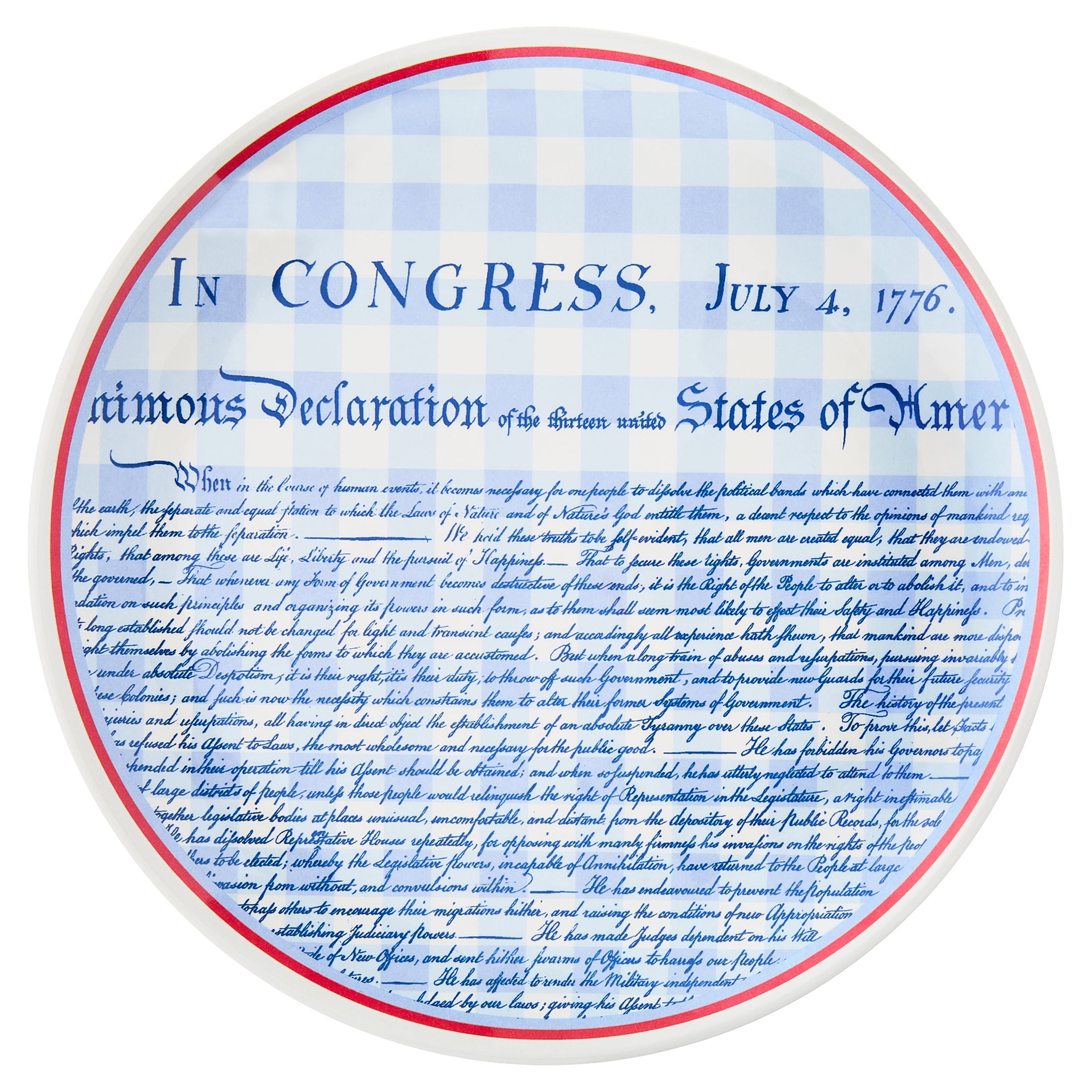 Sheila Bridges Philadelphia Collection Multicolor Gingham Declaration of Independence 9" Melamine Salad Plates, 4 Count
