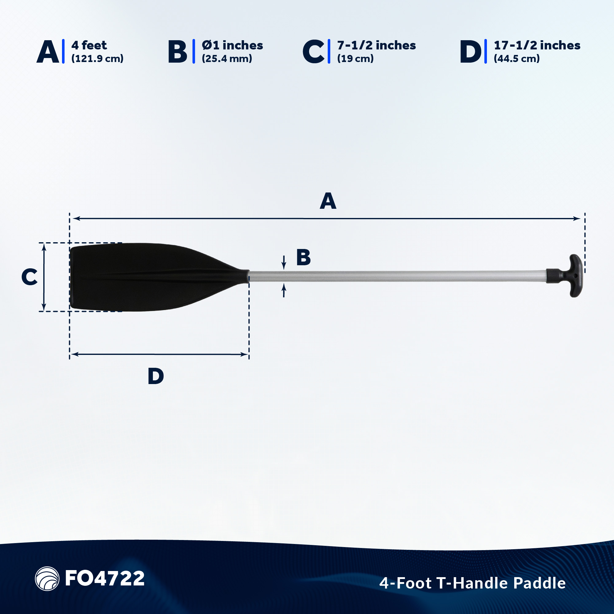 Five Oceans 4-Feet Canoe Paddle - Boat Paddle, T-Handle Oar Paddle for Canoe, Kayak and Small Boats - Corrosion-Resistant Floating Boat Paddles Marine-Grade Aluminum and Heavy-Duty Plastic - FO4722
