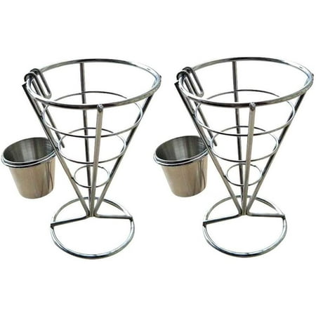 

2Pcs French Fries Stand Cone Basket Fry Holder with Sauce Dippers Metal Cone Snack Fried Chicken Display Rack Wire Stands for Kitchen Restaurant Party Supplies