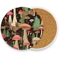 thumbnail image 2 of Mushrooms Pattern Coaster, Drinks Round Absorbent Stone Set with Ceramic Stone and Cork Base, Tabletop Protection Mats and Cups Place for 4PCS Home Decor, 2 of 6