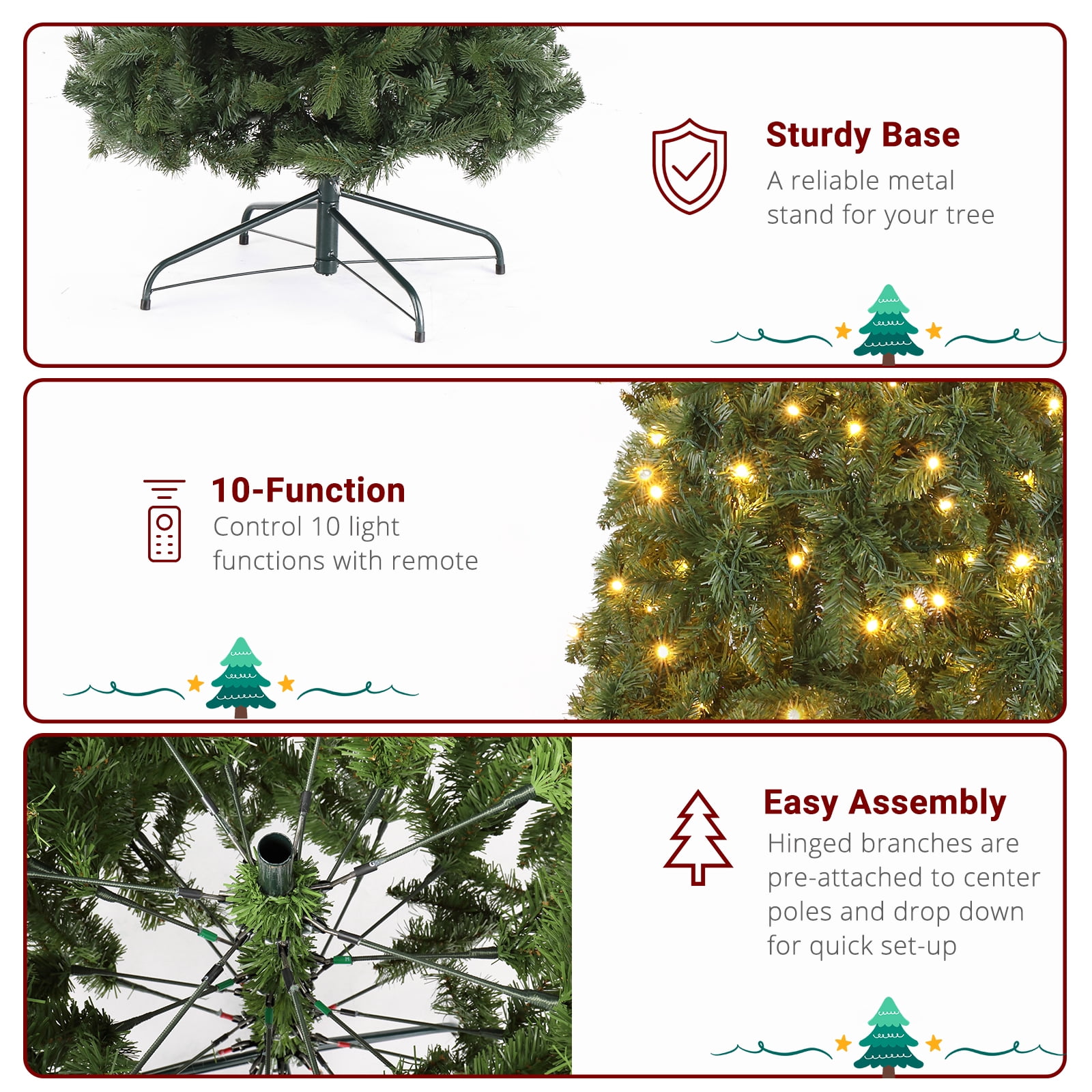 Astoutdoor 10 ft Christmas Tree with 1200 Warm Lights, 5090 Branches, Green PVC, Remote Control, 10 Modes