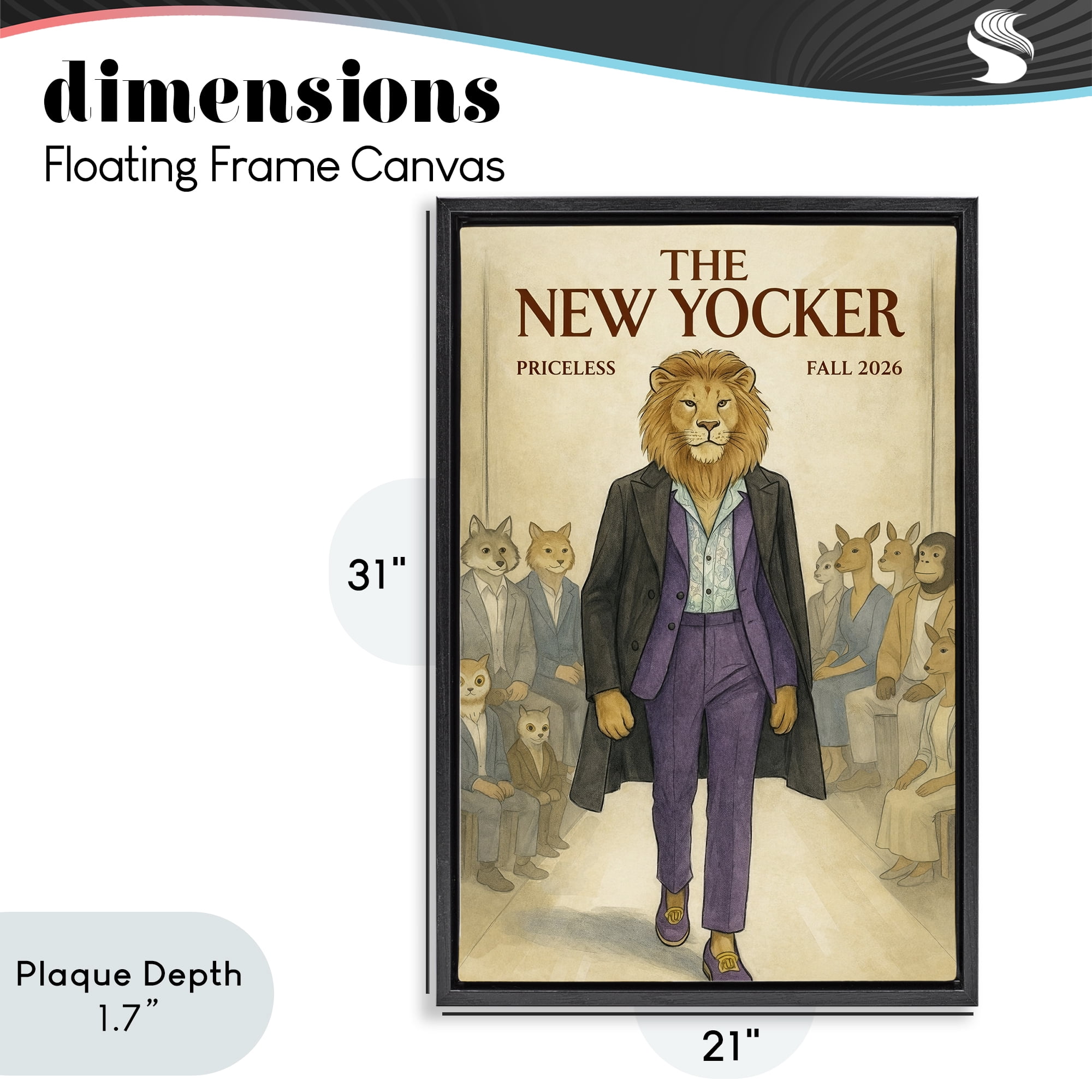 Stupell Industries New Yocker Lion Model Black Framed Floater Canvas Wall Art, design by Grotto Studios