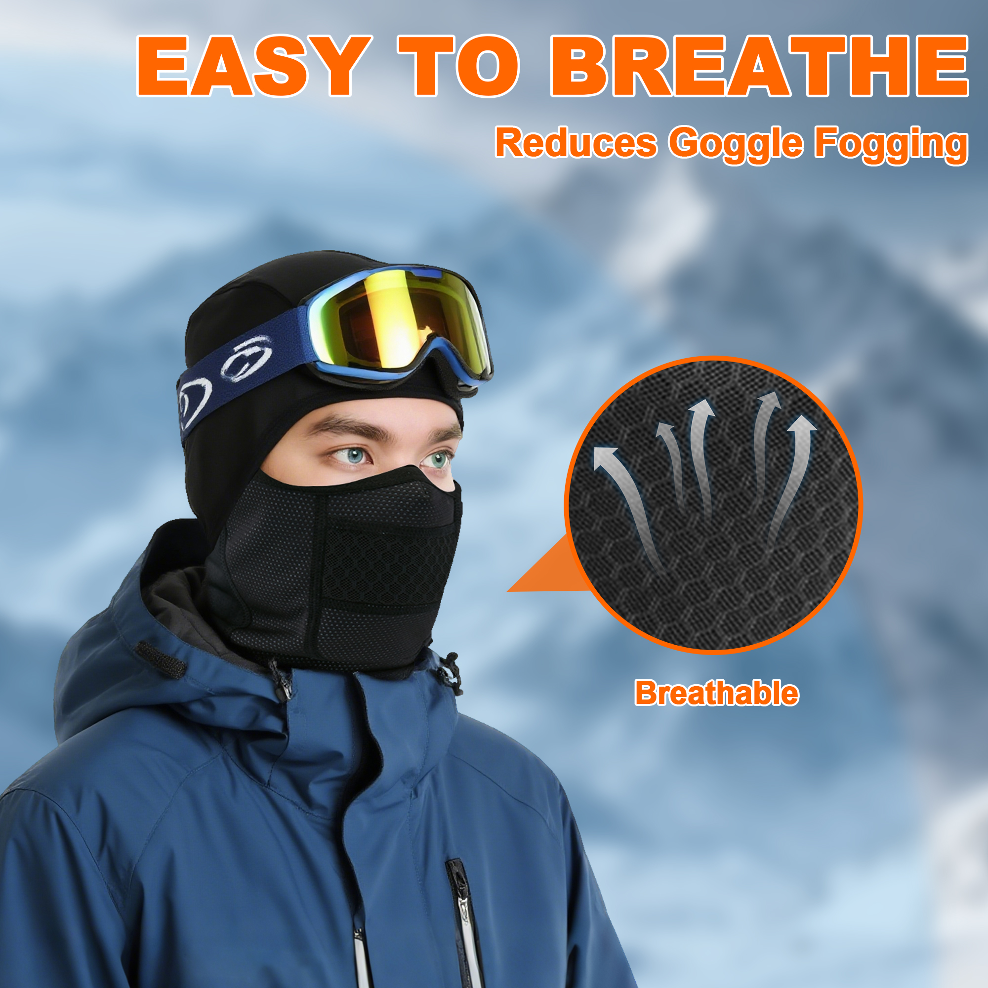 Balaclava Ski Mask Full Face Cover Wind&Water Proof Headwear for Men Women Black