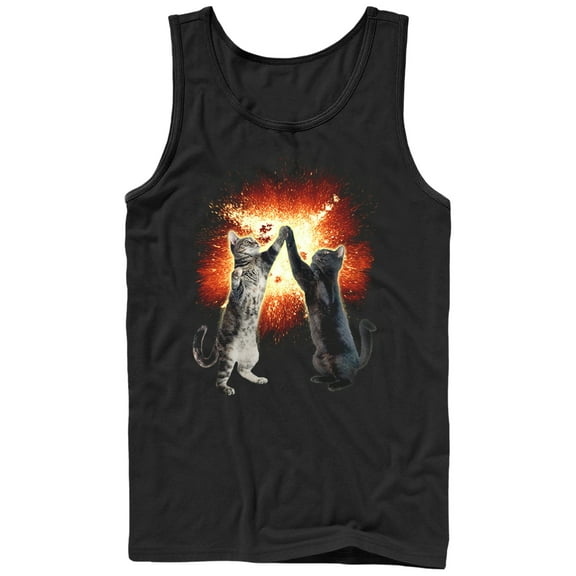 Men's Lost Gods Cat High Five Explosion  Tank Top Black Large