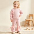 thumbnail image 2 of XAOFW Baby Girl Outfits Pleated Long Sleeve Crewneck Tops And Bowknot Pants Toddler Kids Autumn Cute Clothes Sets 12-18 Months, 2 of 5