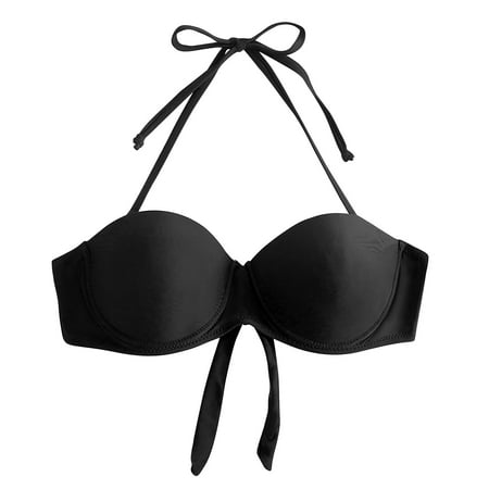 Mifelio Bras for Women  Women s Bow Tied Strap Gathered Swimsuit Halter Triangle Bikini Swimsuit Top Bralettes for Women Black M