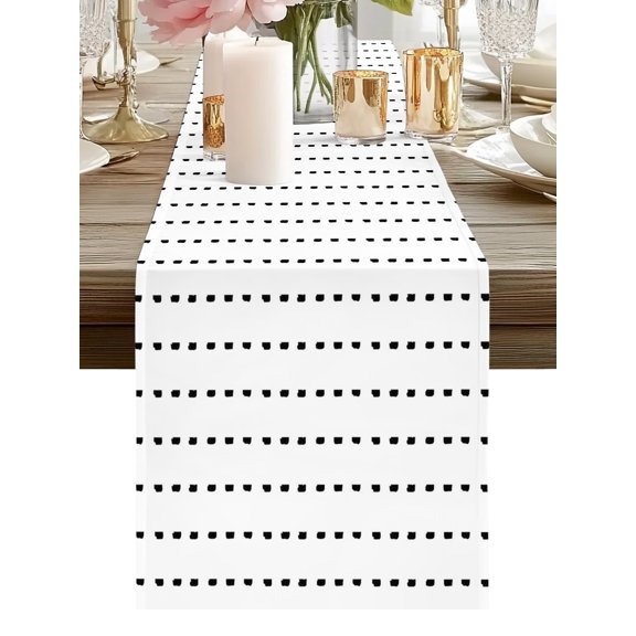 Table Runner White Dotted Lines Table Runners Modern Vertical Stripes Cotton Linen Dresser Scarf Kitchen Dining Table Decor for Holiday Party Home Decor 13x36 Inch