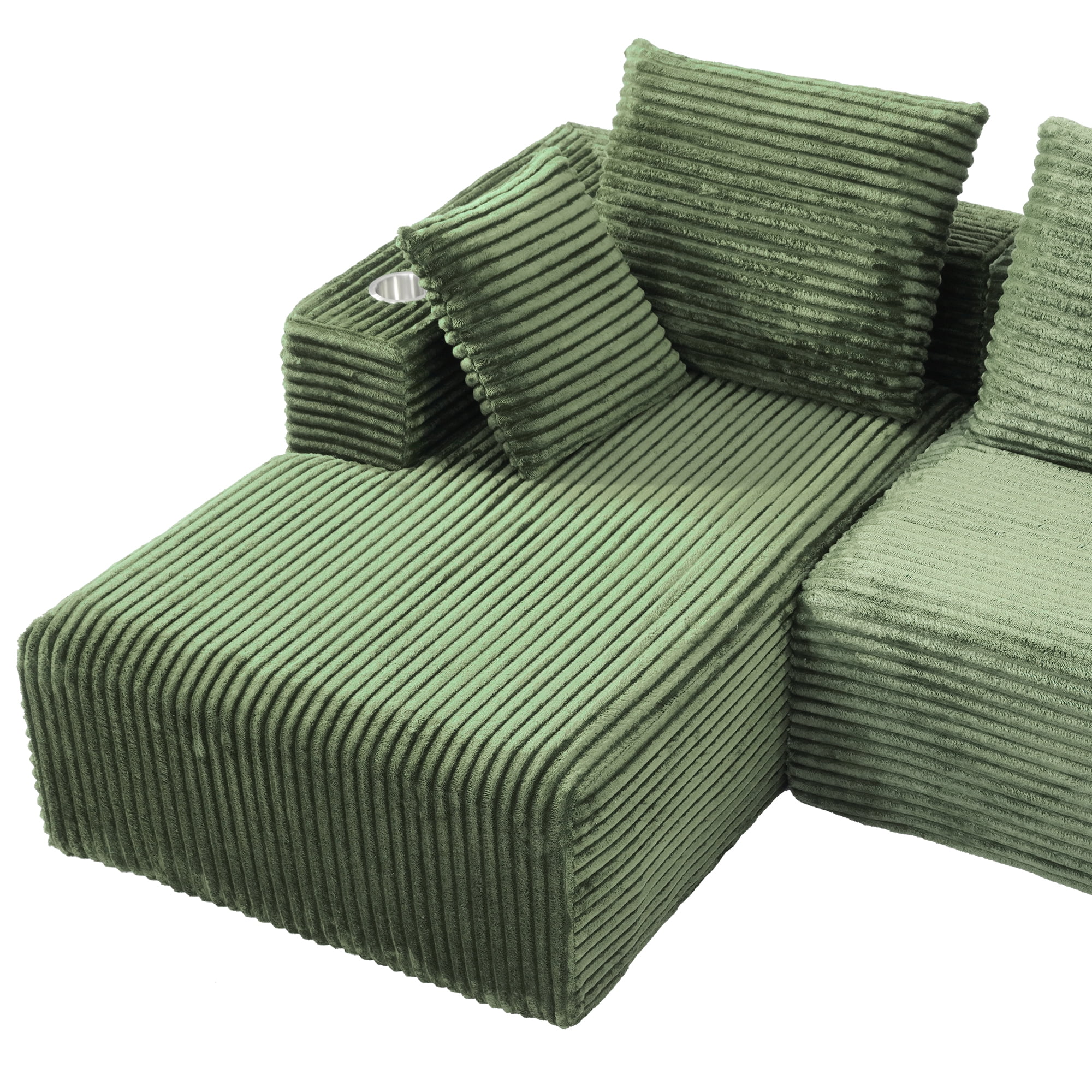 95'' 4 Seater Boneless L Shape Modular Sofa Couch with 4 Pillows, 2 Cup Holders and Ottoman