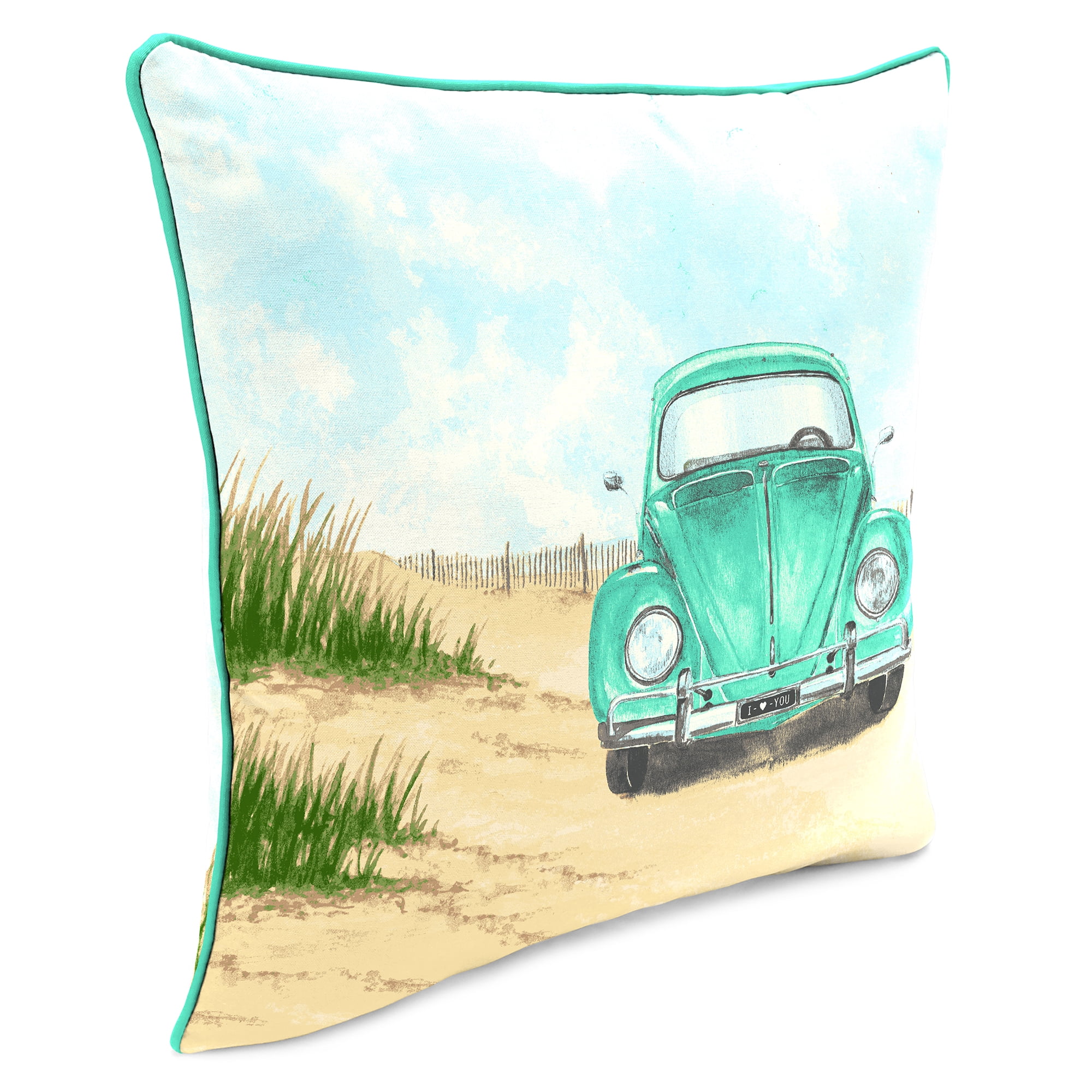 Jordan Manufacturing 16" x 16" Lovebug Multicolor Novelty Square Outdoor Throw Pillow with Welt