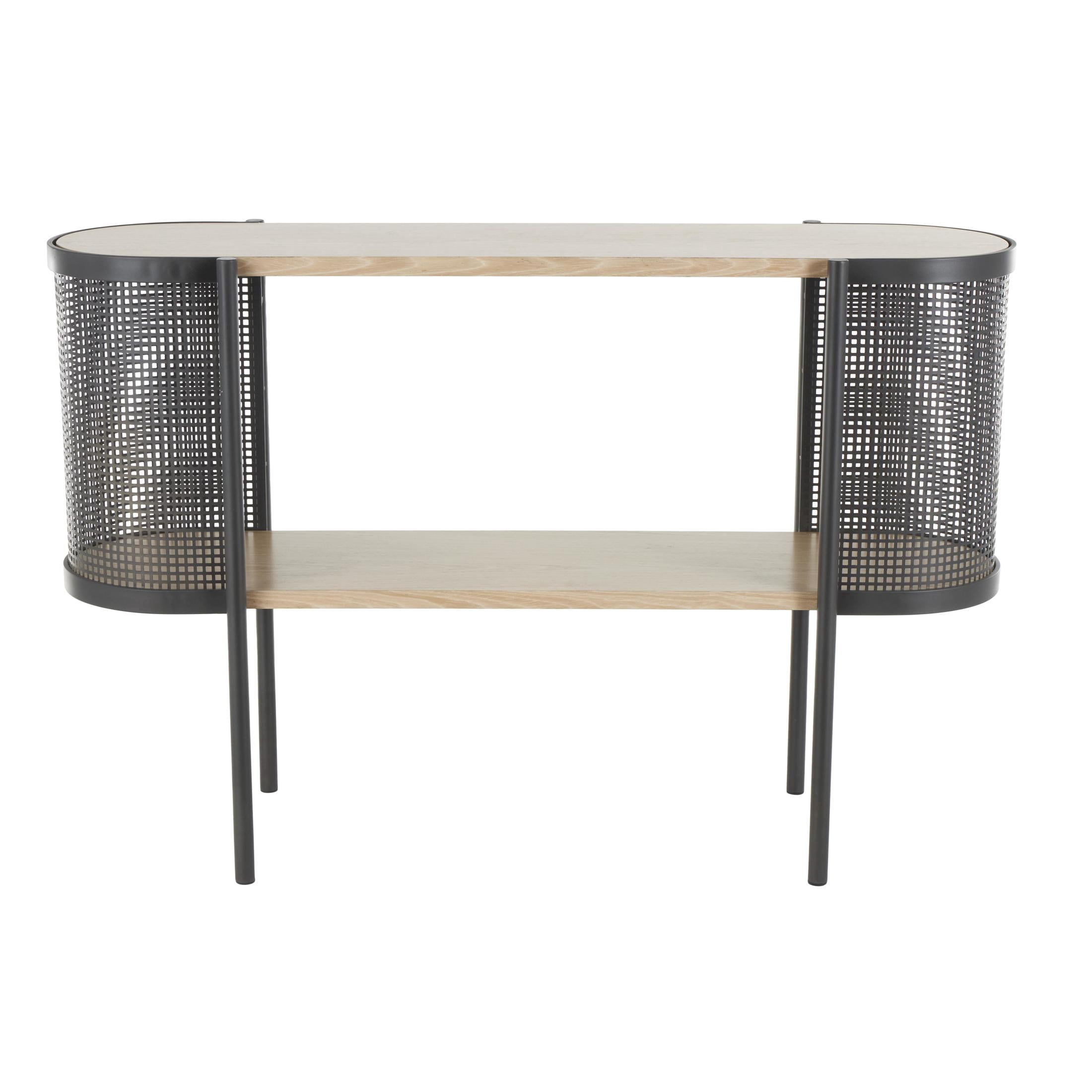 DecMode 48" x 32" Light Brown Wooden Oval Two-Toned Console Table with Mesh Side Panels and Brown Wood Tabletop, 1-Piece