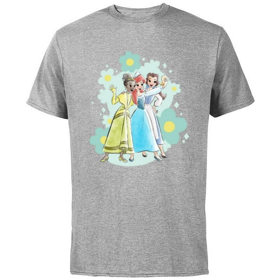 Disney Princess Tiana Ariel and Belle Seashell Selfie - Short Sleeve Cotton T-Shirt for Adults - Customized-Athletic Heather