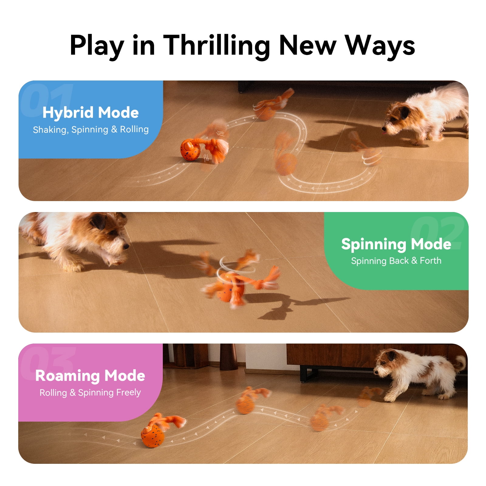 Cheerble Wicked Ball Rolly Interactive Dog Toy with Automatic Move, E-TPU Material, Rope and Barking Sounds, for Medium to Large Dogs (Bright Orange)