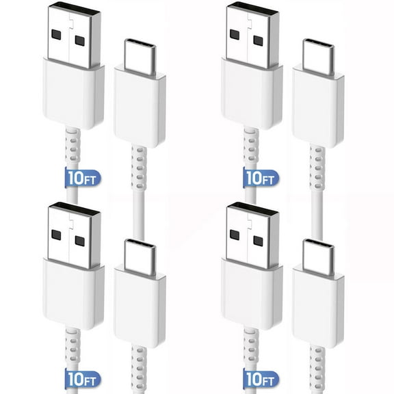 Afflux (4 Pack) USB-A to USB-C Fast Charger Type C Charging Cord Cable Compatible with iPhone 17 / 16 / 15 Pro Max Plus Air, Samsung Galaxy S25 S24 S23 S22 Ultra, iPad Pro, Universal (10ft, White)