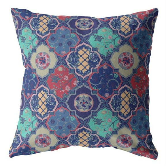 Flower Diamonds Throw Pillow with Removable Cover in Navy and Red 16x16