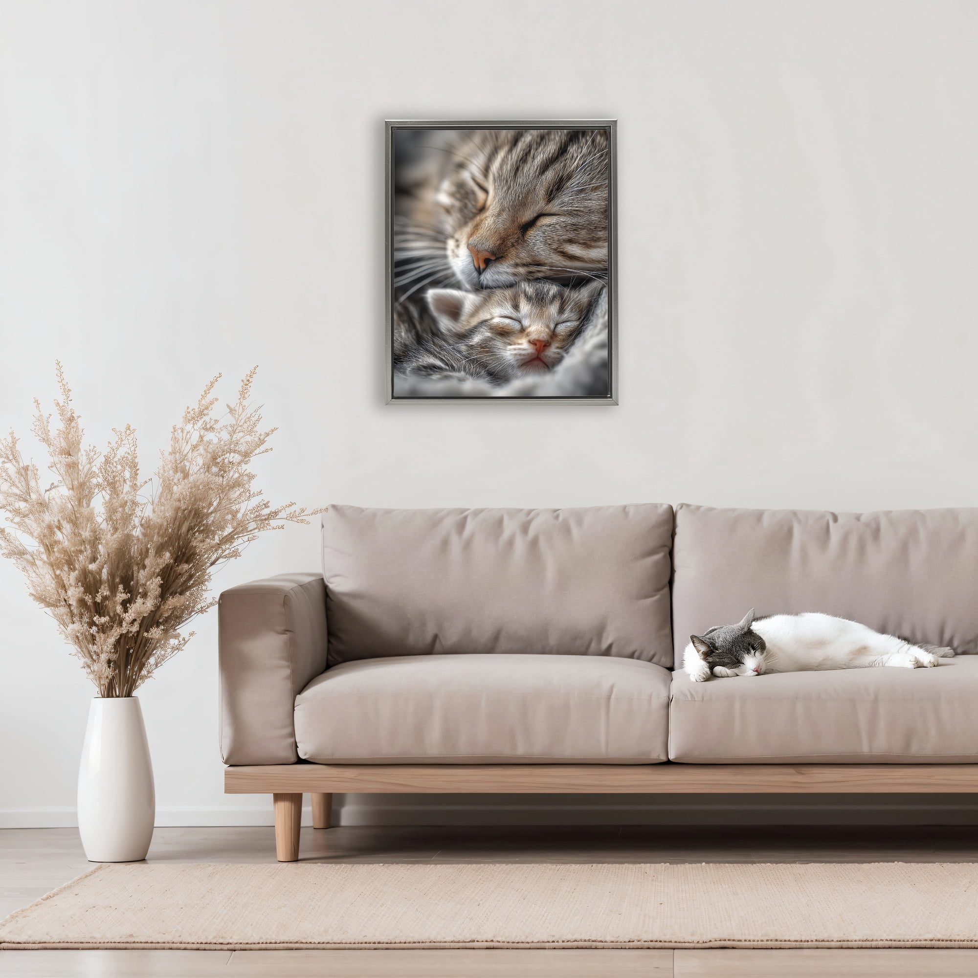 Stupell Industries Kitty Love Cuddles Gray Framed Floater Canvas Wall Art, design by Scott Stulberg