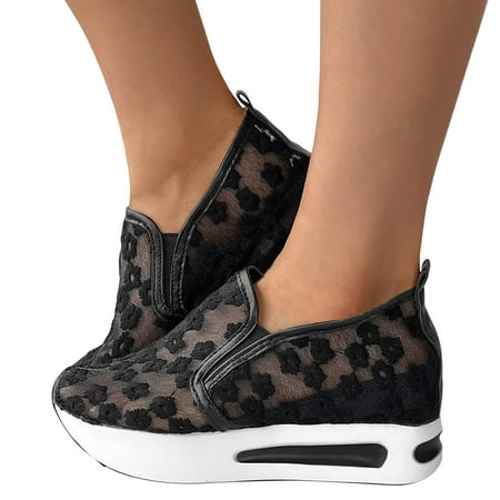 Oyedens Womens Hidden Heeled Platform Walking Shoes Mesh Slip on Loafers Casual Work Sneakers