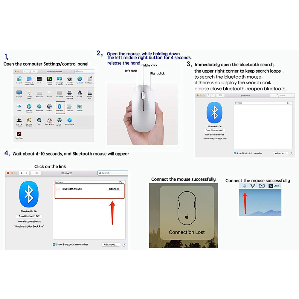 Xameyia Bluetooth Mouse Rechargeable Wireless Mouse for Laptop PC,Silver - image 4 of 5
