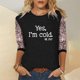 thumbnail image 2 of Camiseta informal con cuello redondo y mangas 3/4 de longitud media estampada a la moda para mujer Pompotops gfhjh18745, 2 of 8