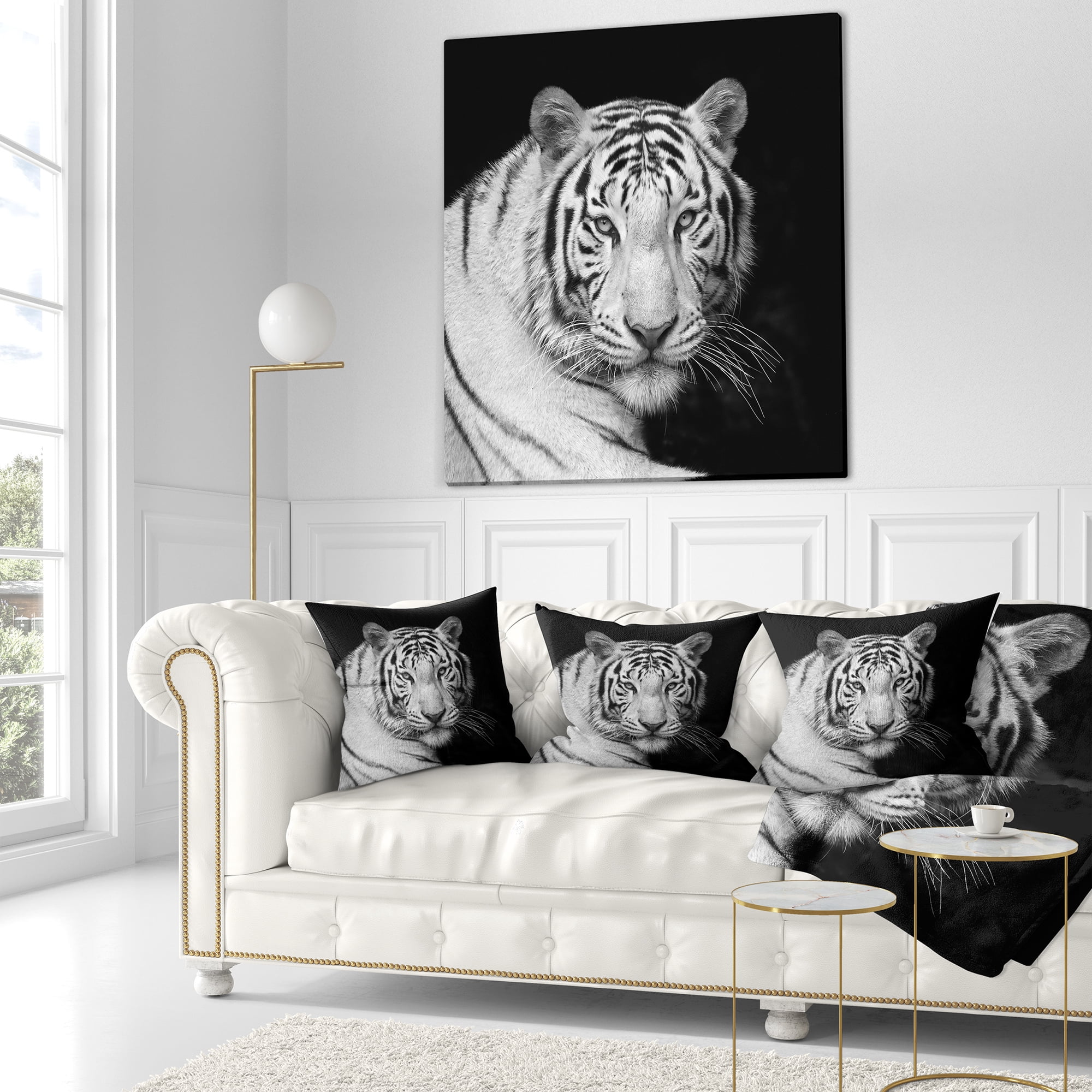 Designart Staring Bengal White Tiger - Contemporary Animal Throw Pillow - 16x16