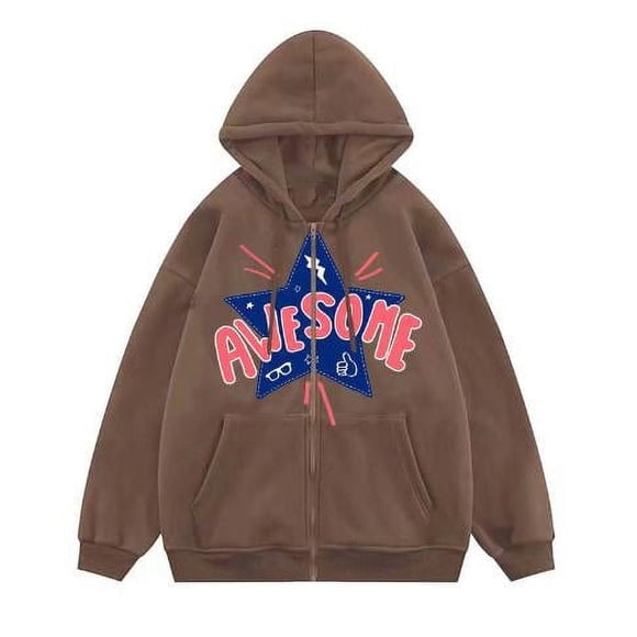Women Zip up Hoodies Fashion Star Print Sweatshirt Jacket with Pockets