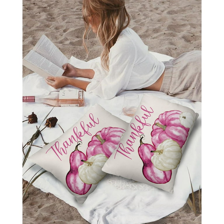 Outdoor Pillows Cover 20x12 Pack of 2 Farmhouse Pink Pumpkins Waterproof Throw Pillow Covers for Outdoor Decorative Pillowcase Fall Thanksgiving Harvest Sofa Couch Cushion Cases for Patio Garden Walma...
