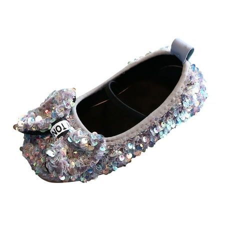 

Toddler Baby Girls Spring and Autumn Small Leather Shoes Fashion Bowknot Rhinestone Sequins Soft Soled Princess Shoes Children Girls Casual Single Shoes