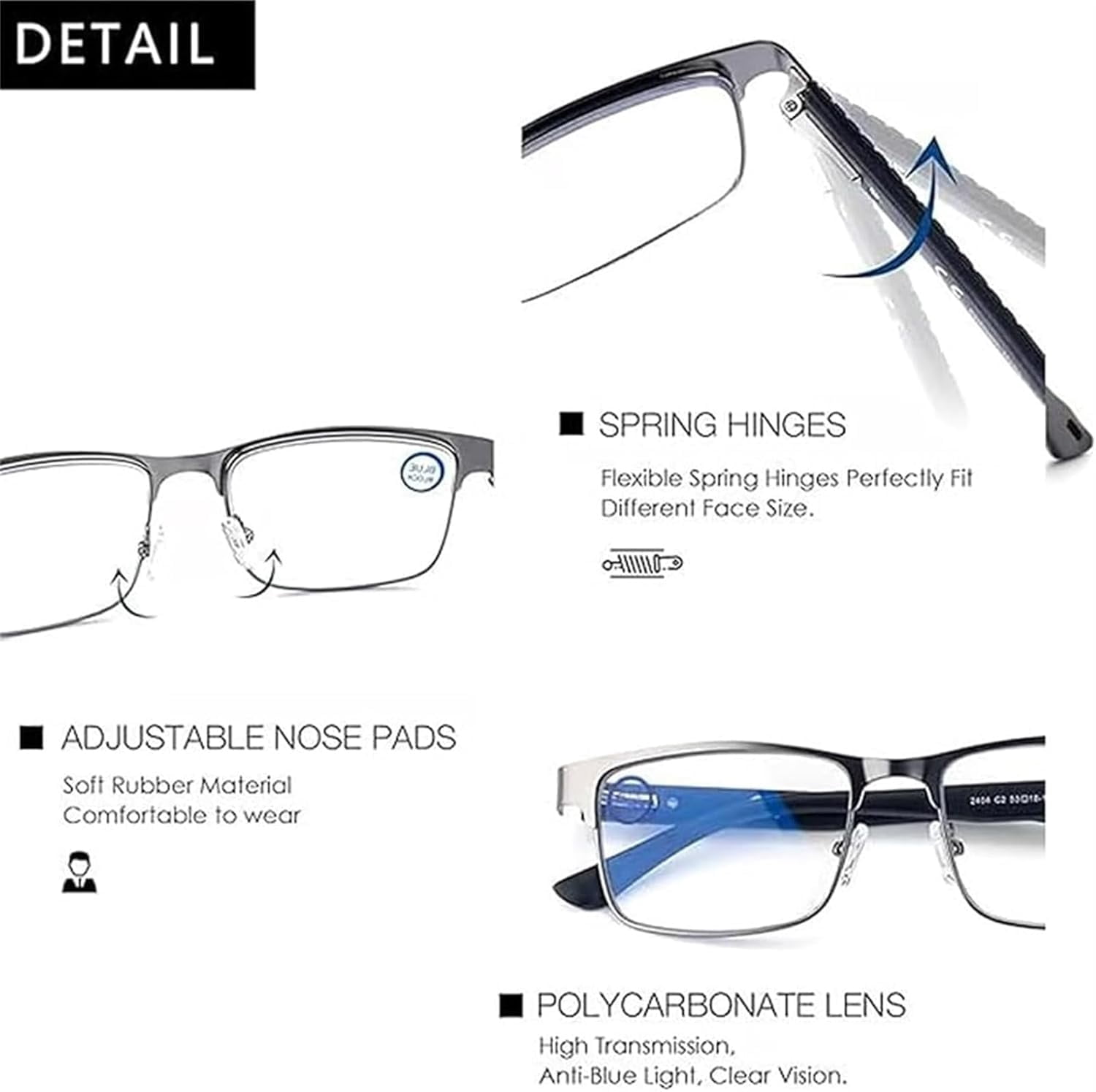 Ultra-Light Multi-Focal Photochromic Reading Glasses, Color-Changing Anti-Blue Light Glasses