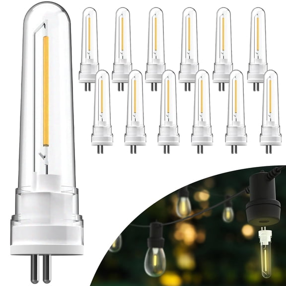 Sunco S14 LED String Light Replacement Bulbs, 1W (4W Equivalent), 50 Lumens, 2700K Soft White, G5 2-Prong, Non-Dimmable, Wet Rated, 12 Pack