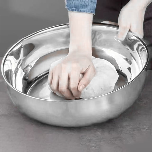 Iumwxz Stainless Steel Bowl Large Flat Bottom Dough Kneading Basin Versatile Vegetable Wash Bowl Multi-Functional Baking Kitchenware Silver