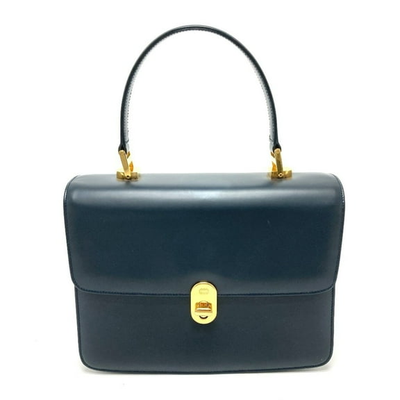 Pre-Owned GUCCI 000.109.0121 Turnlock Sideline Handbag, Vintage Leather, Women's, Navy (Good)
