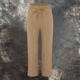 thumbnail image 2 of Casual Pants for Women trendy Elastic Waist Straight Wide Leg Cotton Linen Style Casual Trousers with Pockets, 2 of 6