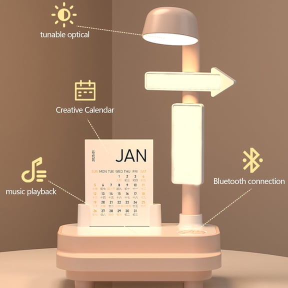 RXIRUCGD Multifunctional Bluetooth Speaker Night Light with Adjustable Brightness, LED Desk Lamp with Digital Calendar for Bedroom, Office and Dormitory Decor