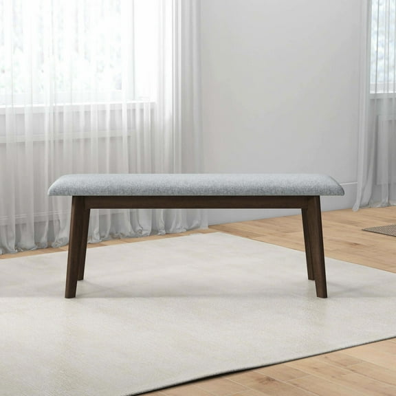 Solid Wood Bench With Grey Upholstered Fabric - Mid-century Inspired And Stable Long-term Comfort Removable Legs For Easy Transport Construction Style Comfortable Can Be Removed Delivery