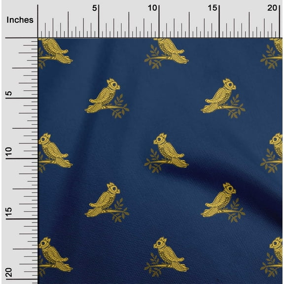 oneOone Organic Cotton Poplin Twill Fabric Bird Block Printed Craft Fabric BTY 42 Inch Wide