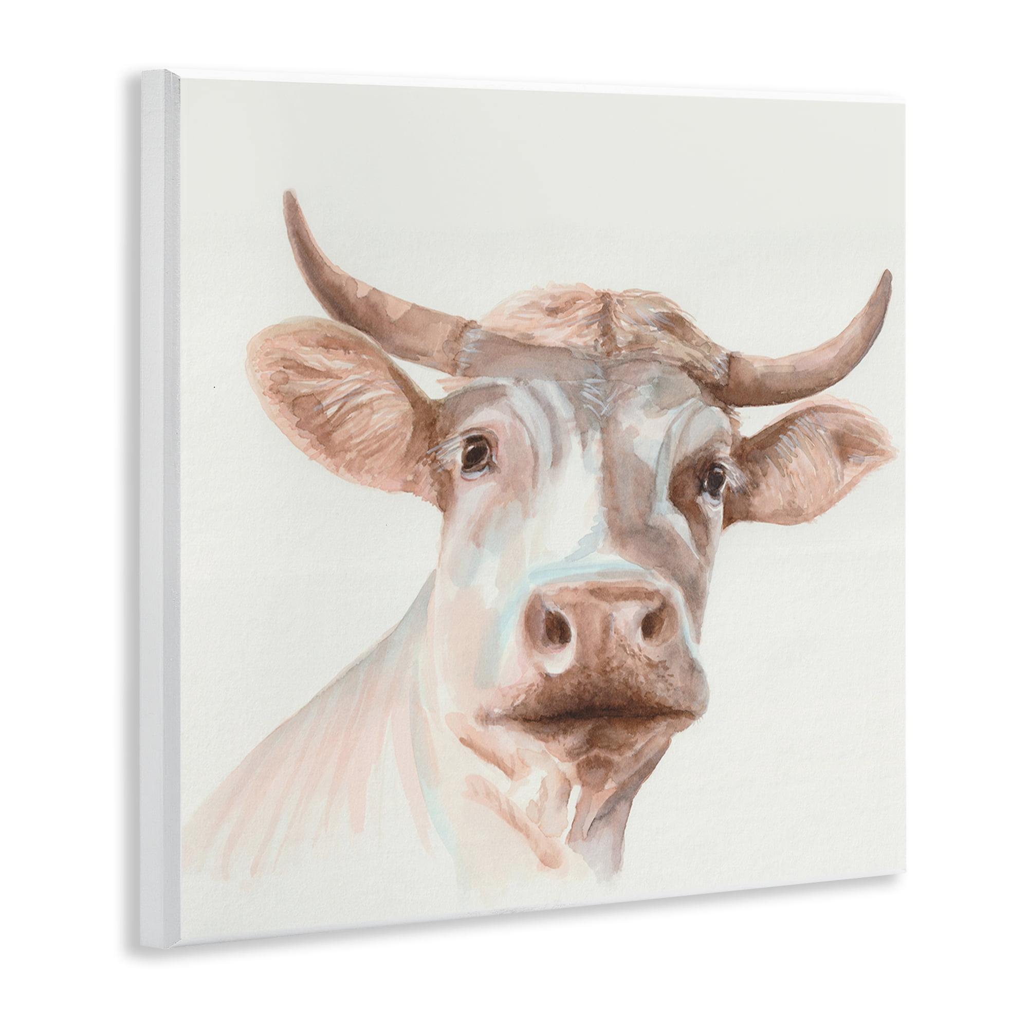Stupell Industries Cream Beige Cow Animals Painting Unframed Art Print Wall Art, 12 x 12