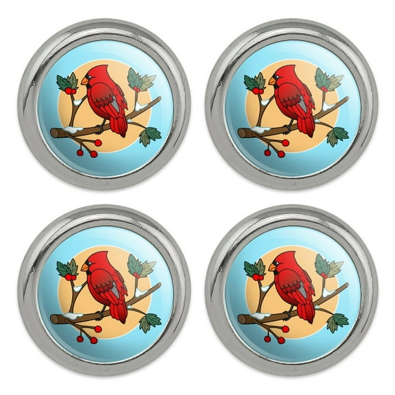 Red Cardinal on Snowy Holly Branch Metal Craft Sewing Novelty Buttons - Set of 4