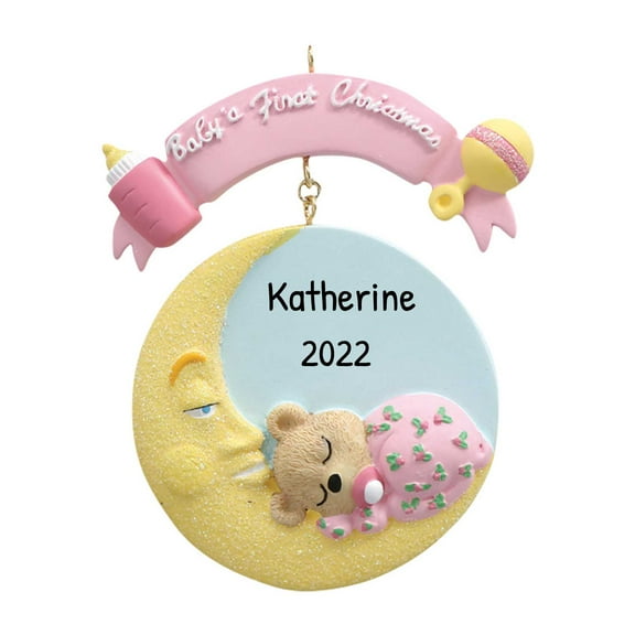 Ornaments by Elves Personalized Baby's First Christmas 2024 Ornament Baby in Moon Ornament .25lbs
