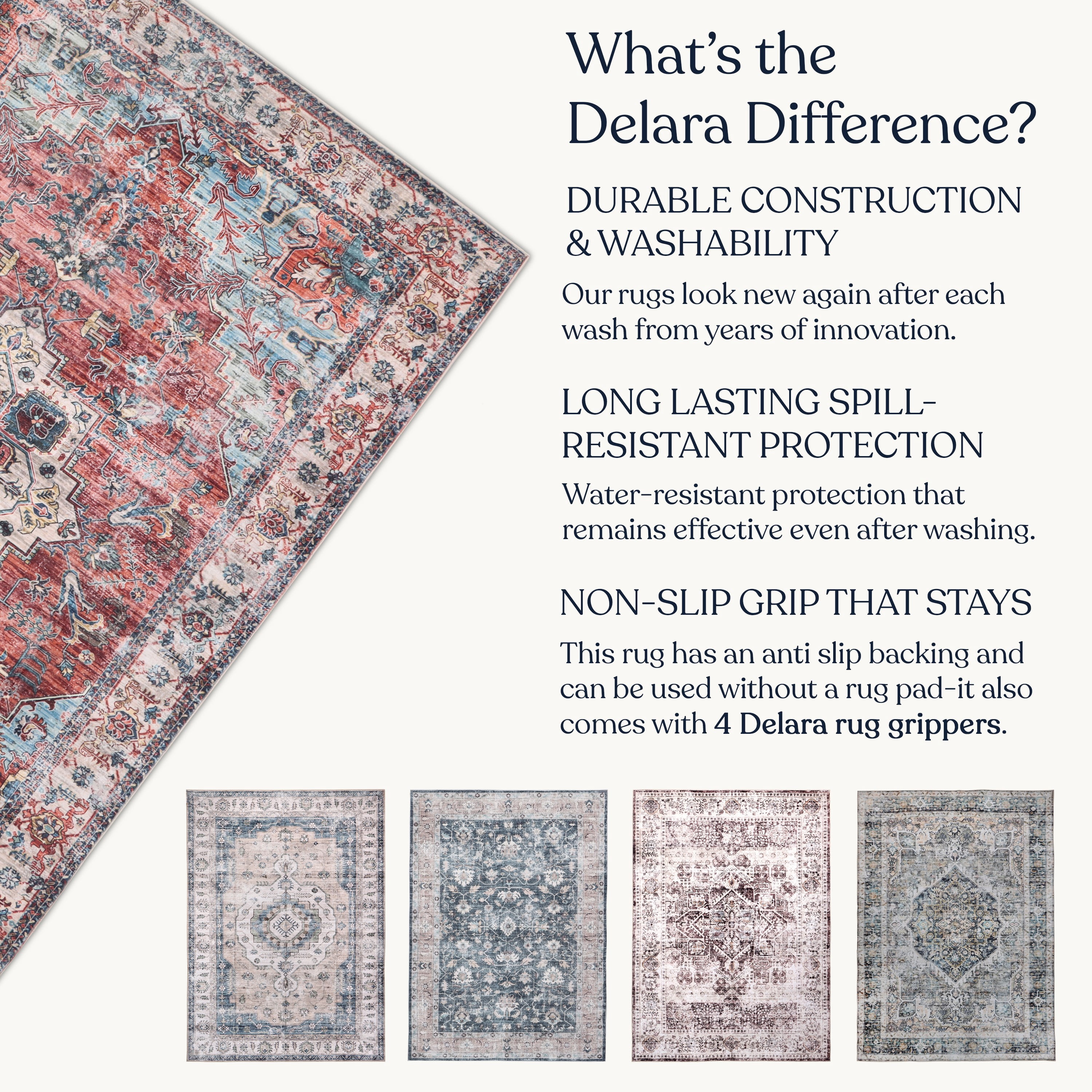 Delara 5'x7' Machine Washable Area Rug, Soft & Durable, Non-Slip, Stain Resistant, Persian Sunset, for Bedroom, Living & Dining Room