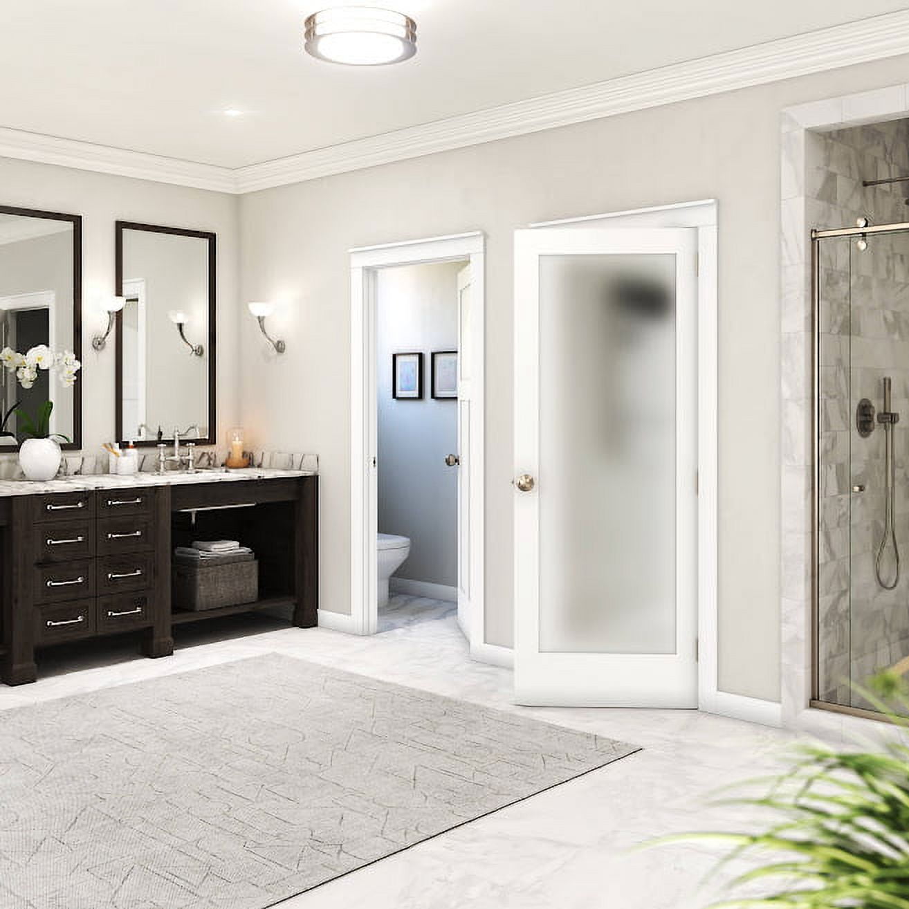 30 in. x 80 in. x 1-3/8 in. Frosted Glass 1-Lite Shaker Primed Solid Wood Core Interior Door Slab