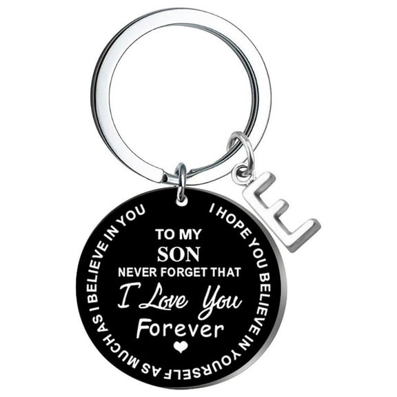 Weloille DIY To My SON Black Stainless Steel Last Name 26 Letter Keychain 2.5cm