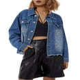 thumbnail image 1 of QJUHUNG Veste en Denim Lavé pour Femmes Manches Longues Boutonnée Cadeaux pour Femmes, 1 of 6