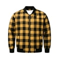 thumbnail image 6 of Men's Casual Buffalo Plaid Bomber Jacket Full Zip Windproof Lightweight Varsity Flight Coat with Pockets for Fall Winter Daily Wear, Yellow, L, 6 of 9