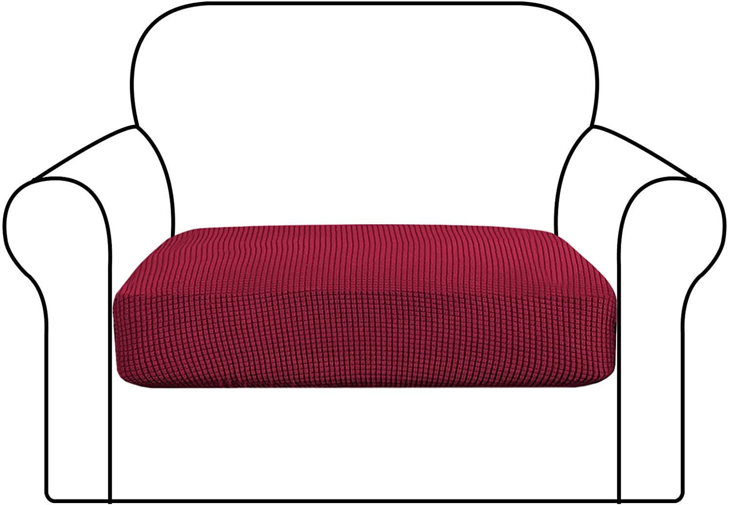 Chair, Burgundy Stretch Chair Cushion Cover Burgundy Sofa Cushion Furniture Protector for Stretch Chair Seat Covers Soft Stretch Spandex Skid Resistance with Elastic Bottom Sofa Slipcover