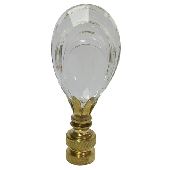 Royal Designs, Inc. Flat Teardrop Shaped K9 Clear Crystal Finial for Lamp Shade, CCF-2017-PB-1, Polished Brass, Single