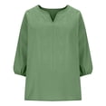 thumbnail image 6 of Dvprdro Womens 3/4 Sleeve V Neck Tops Embroidered Cotton Linen Blouses Vacation Going Out Tops Green XL, 6 of 9