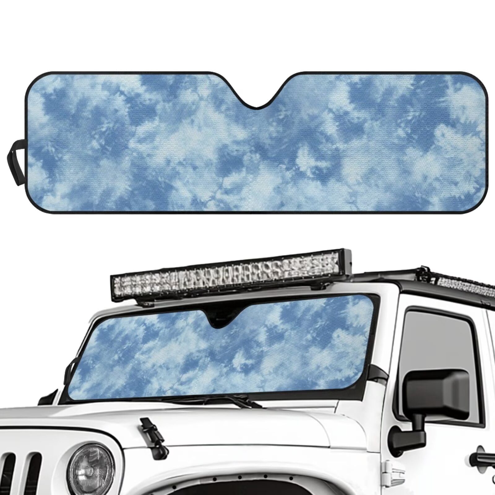 Uorisanigo Windshield Sun Shade, Blue Tie-Dye Print Car Sunshade for Jeep Wrangler, Compass, Gladiator & Renegade,Sun Shade Windshield Cover,UV Ray & Heat Block Heat Shield Shades