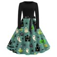 thumbnail image 2 of Women's Halloween Dress Spider Witch Hat Long Sleeve Cocktail 1950s Fall Dresses Crew Neck Hepburn Vintage Retro Dress with Belt XL, 2 of 6