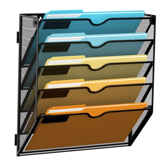Organizador de archivos de pared SUPEASY de 5 niveles, malla, oficina, negro