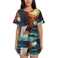 thumbnail image 1 of Xecao Textured Bald Eagle Pattern Women's Short Sleeve Pajama Set Soft Sleepwear Lounge Set with Button Front Top and Drawstring Shorts with Pockets-Medium, 1 of 6